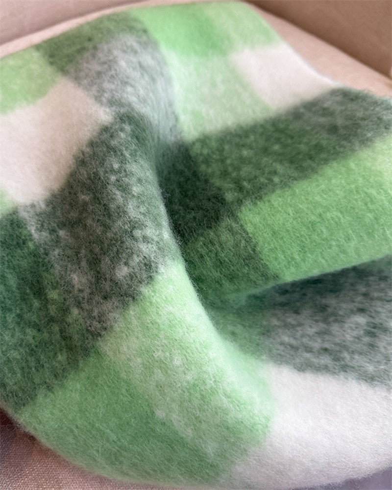 Green Plaid Cashmere Feel Scarf Oversized Winter Shawl Wrap Fringe 94" x 15"