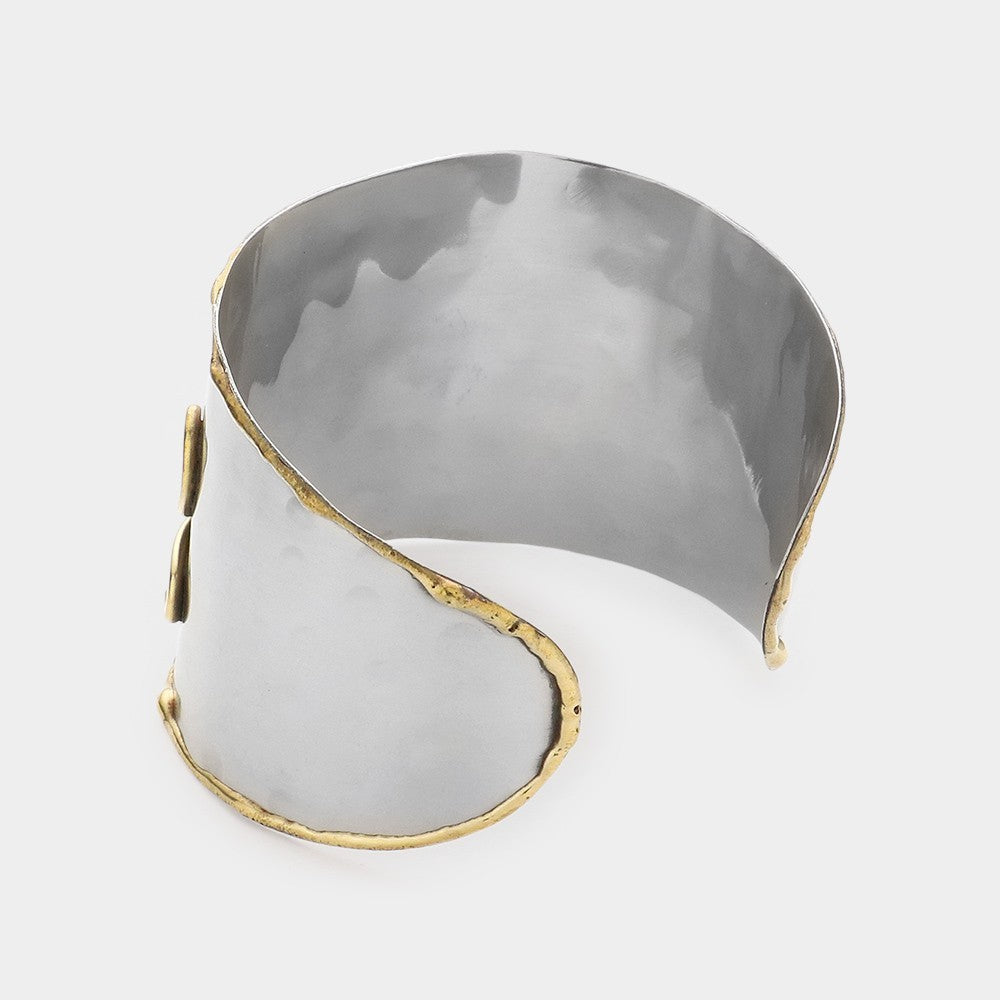 Two Tone Initial P Cuff Bracelet for Women Wide Metal Monogram Bangle Jewelry