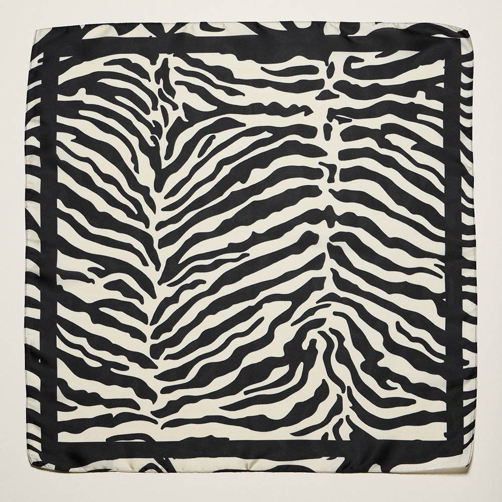 Chic Zebra Stripe Print Black and Cream Square Satin Silk Feel Neck Head Scarf