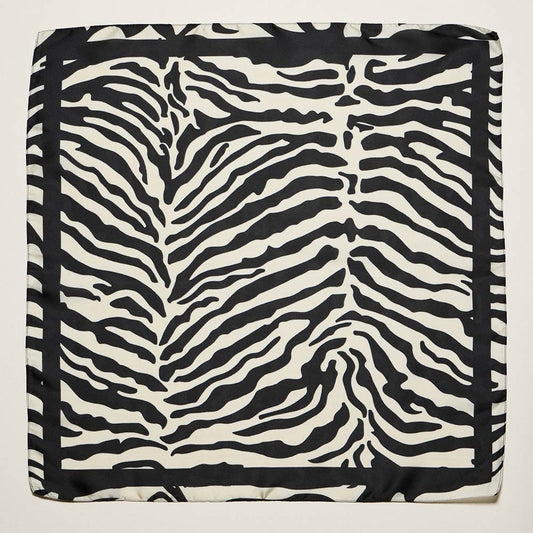 Chic Zebra Stripe Print Black and Cream Square Satin Silk Feel Neck Head Scarf