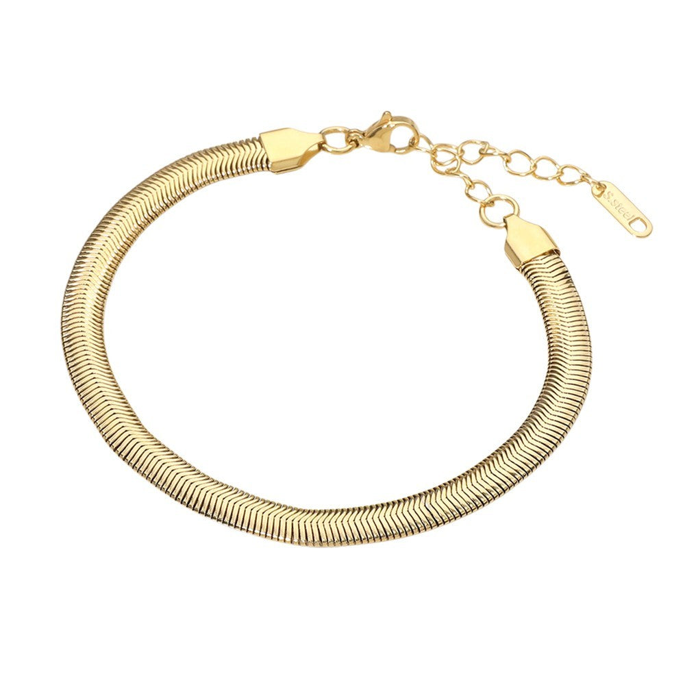 Gold Silver Herringbone Bracelet Set 2-in-1 Women's Stainless Steel Jewelry