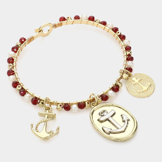 Beaded Nautical Anchor Bangle Bracelet Maritime Charm Jewelry for Women Men