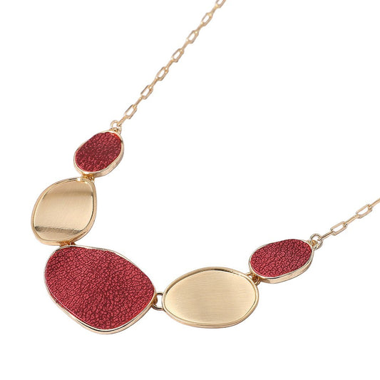 Statement Necklace Gold Red Abstract Pebble Design Modern Art Jewelry