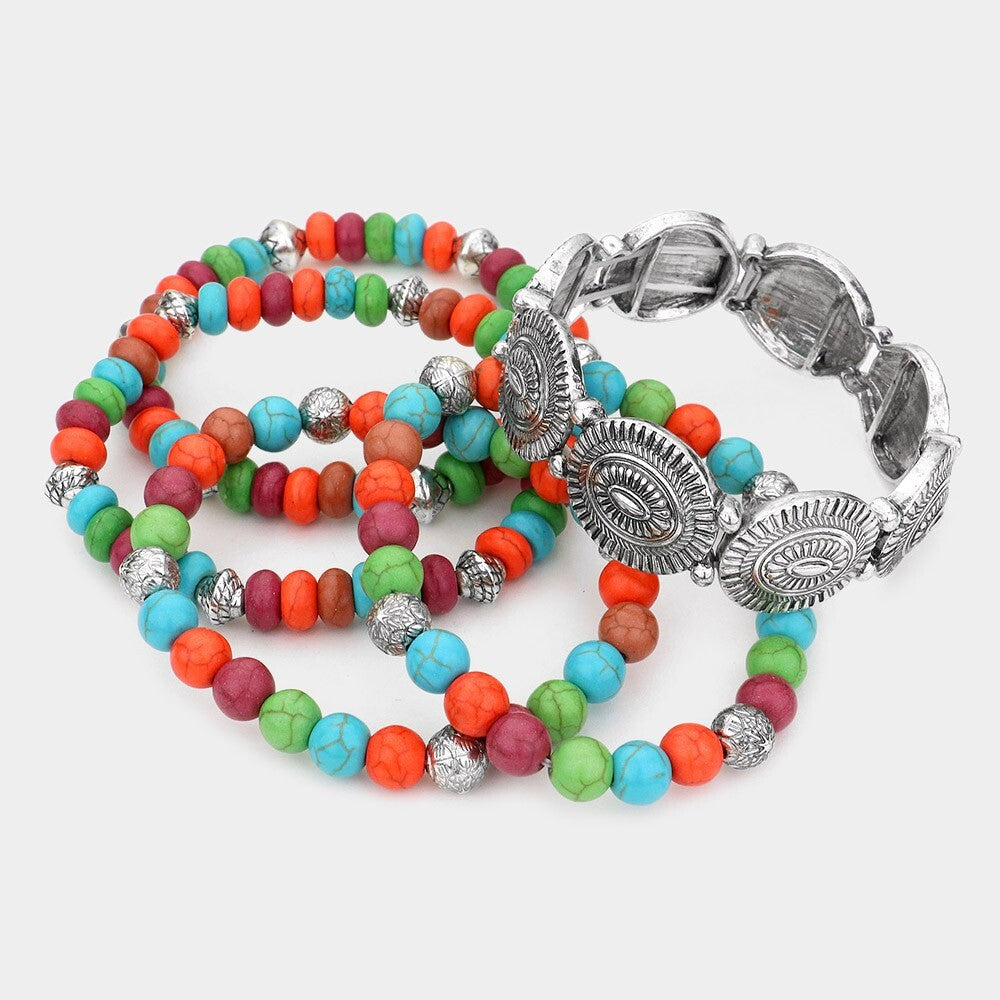 5PCS Tribal Natural Stone Bracelets Set for Women Boho Stackable Jewelry