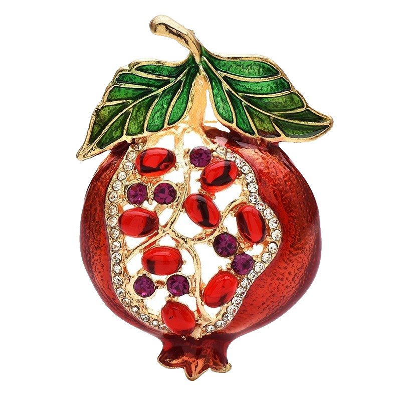 Red Pomegranate Brooch Pin Enamel Rhinestone Fruit Jewelry Gift 2.13 in
