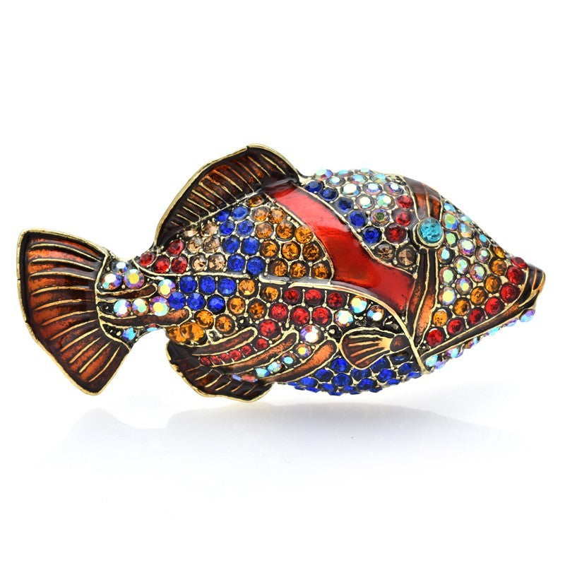 Tropical Reef Fish Brooch Pin Multicolor Rhinestone Enamel Clown Fish Jewelry