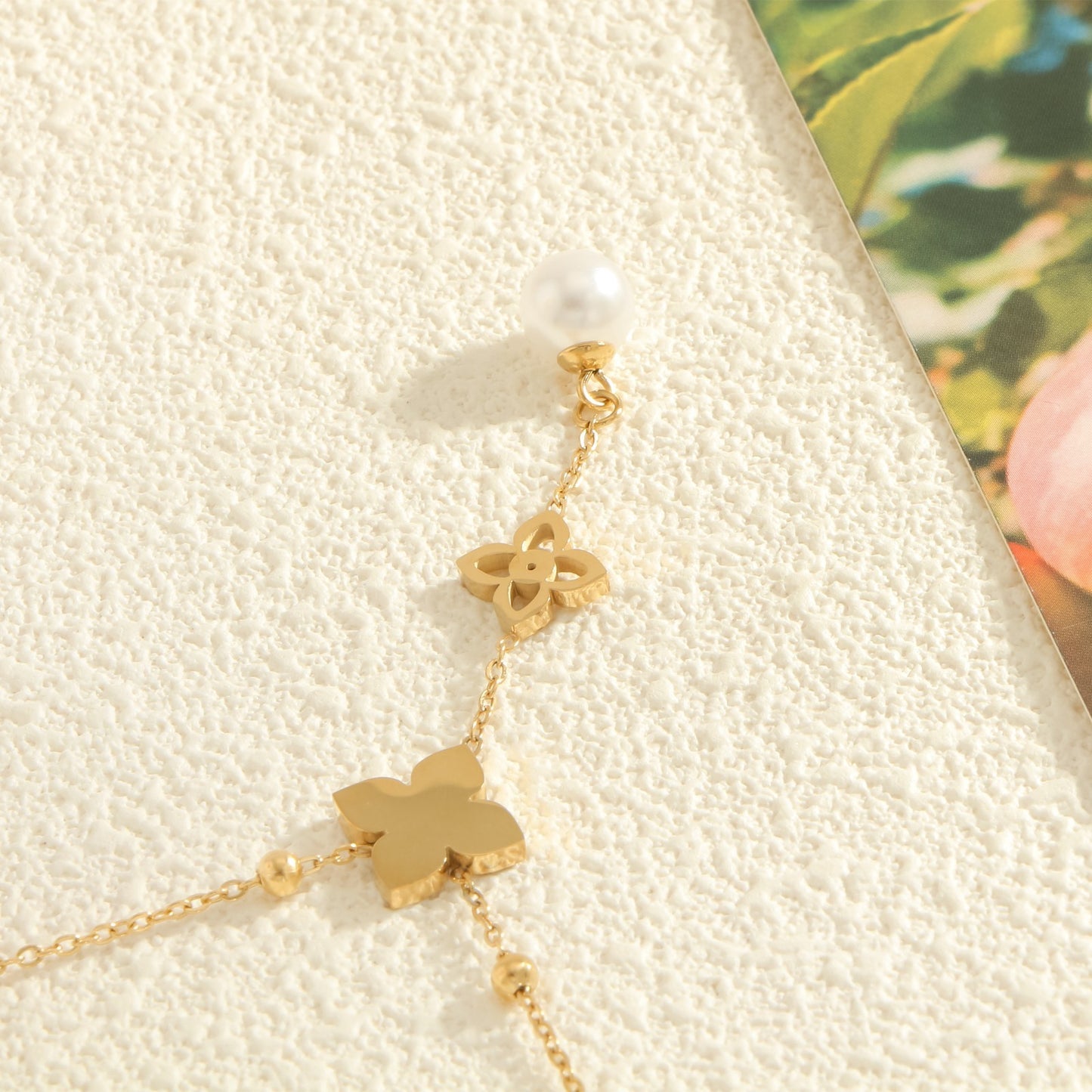 3pc Gold Layered Clover Pearl Dainty Necklace SET – Perfect Gift Pack!