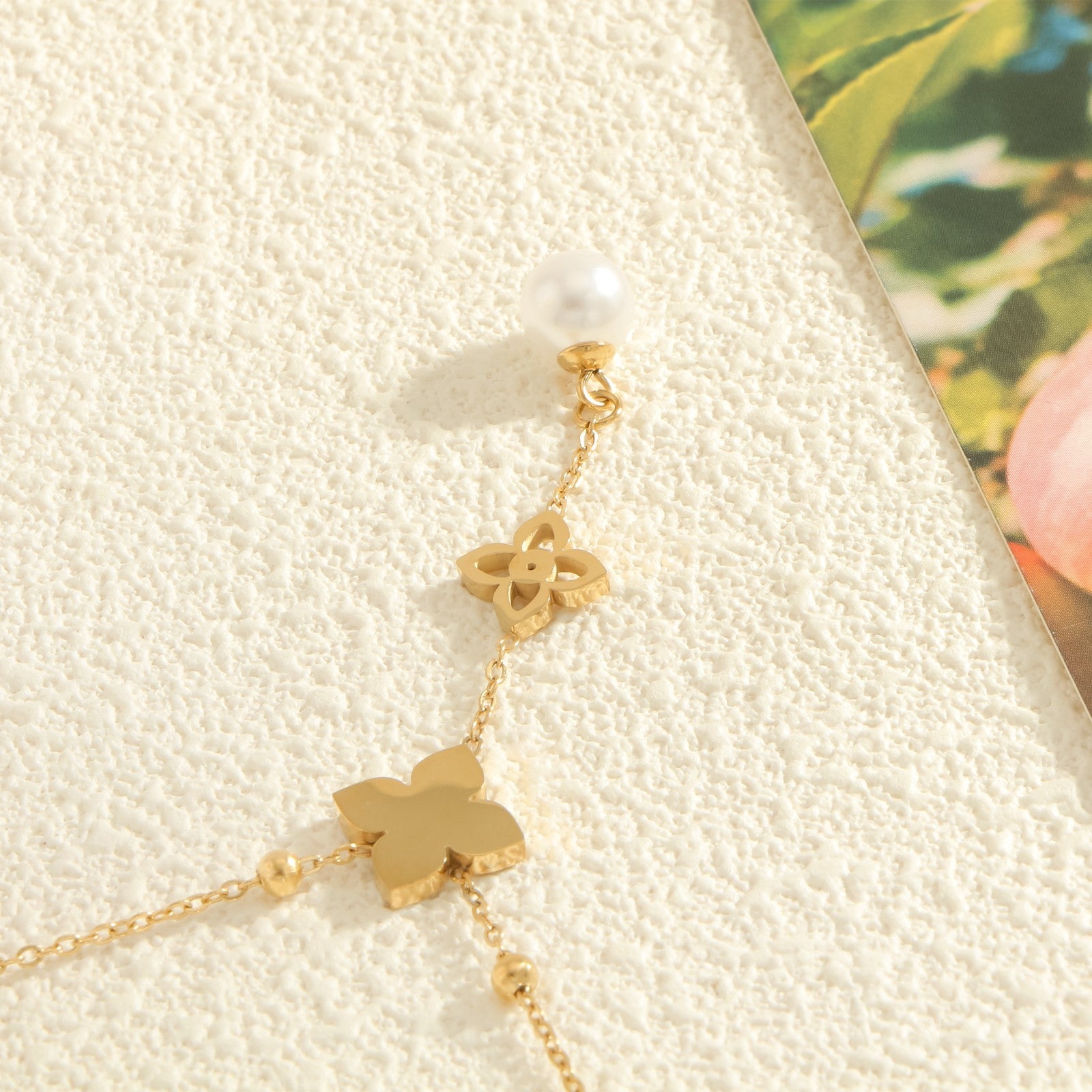 3pc Gold Layered Clover Pearl Dainty Necklace SET – Perfect Gift Pack!