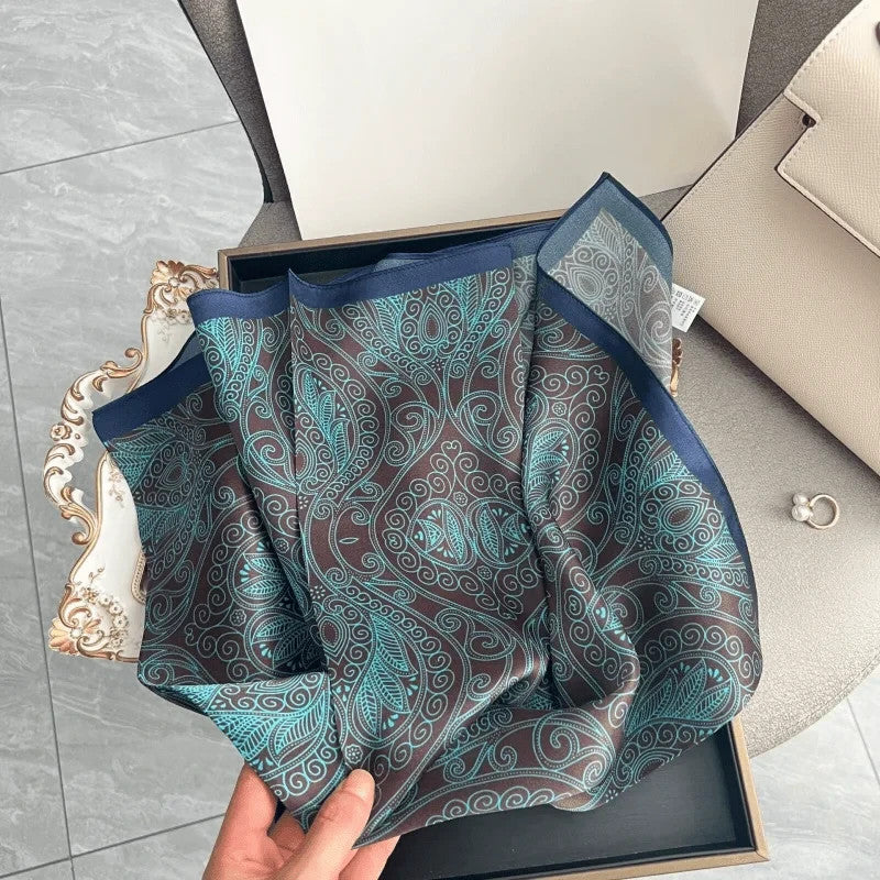 Luxury 27x27 Satin Square Scarf for Women Paisley Houndstooth Print Head Wrap