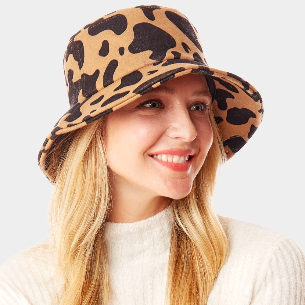 Cow Print Bucket Hat Brown Animal Pattern Trendy Streetwear Fall Winter Cap
