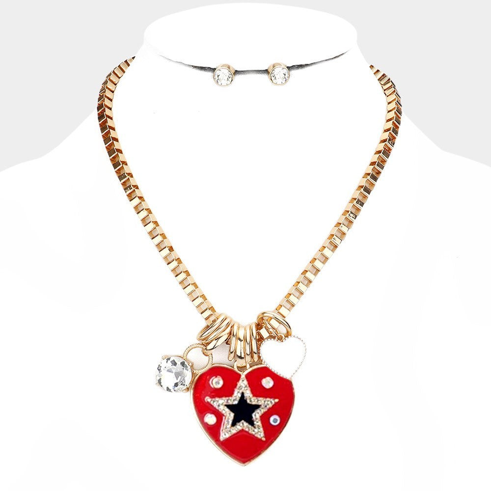 Gold Red Heart Pendant Necklace Women Romantic Crystal Jewelry Gift Elegant