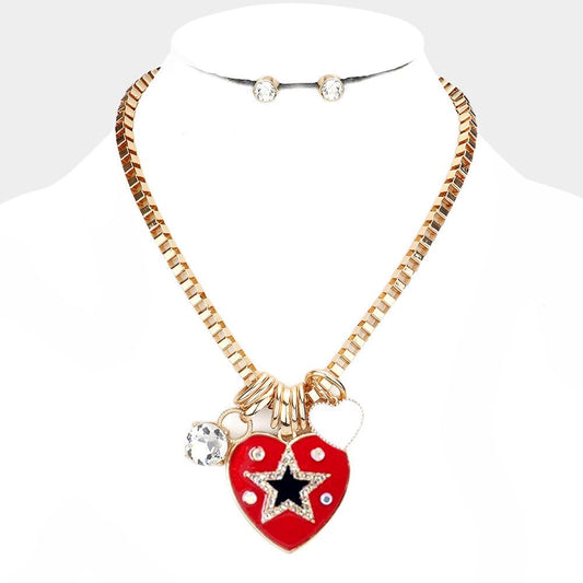 Gold Red Heart Pendant Necklace Women Romantic Crystal Jewelry Gift Elegant