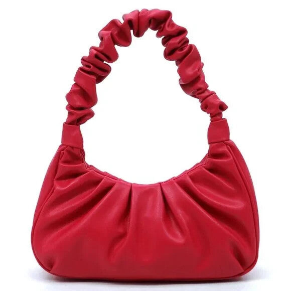 Ruched Hobo Bag for Women Shoulder Purse Soft Handbag Casual Tote Bag Pink
