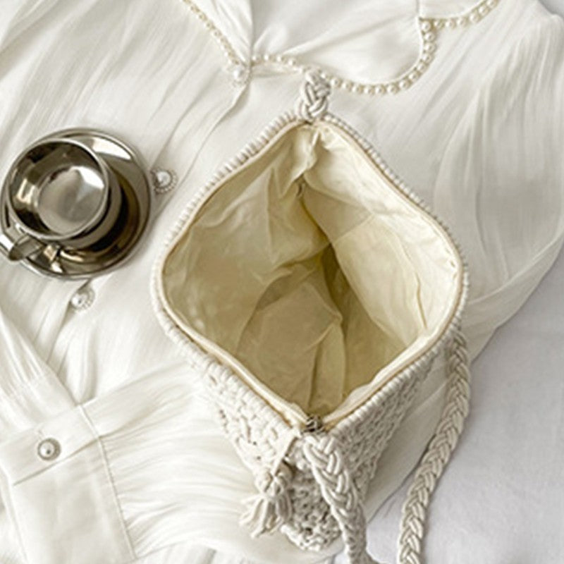 Women’s Summer Straw  Crossbody Bag White Shoulder Beach Bags for Ladies