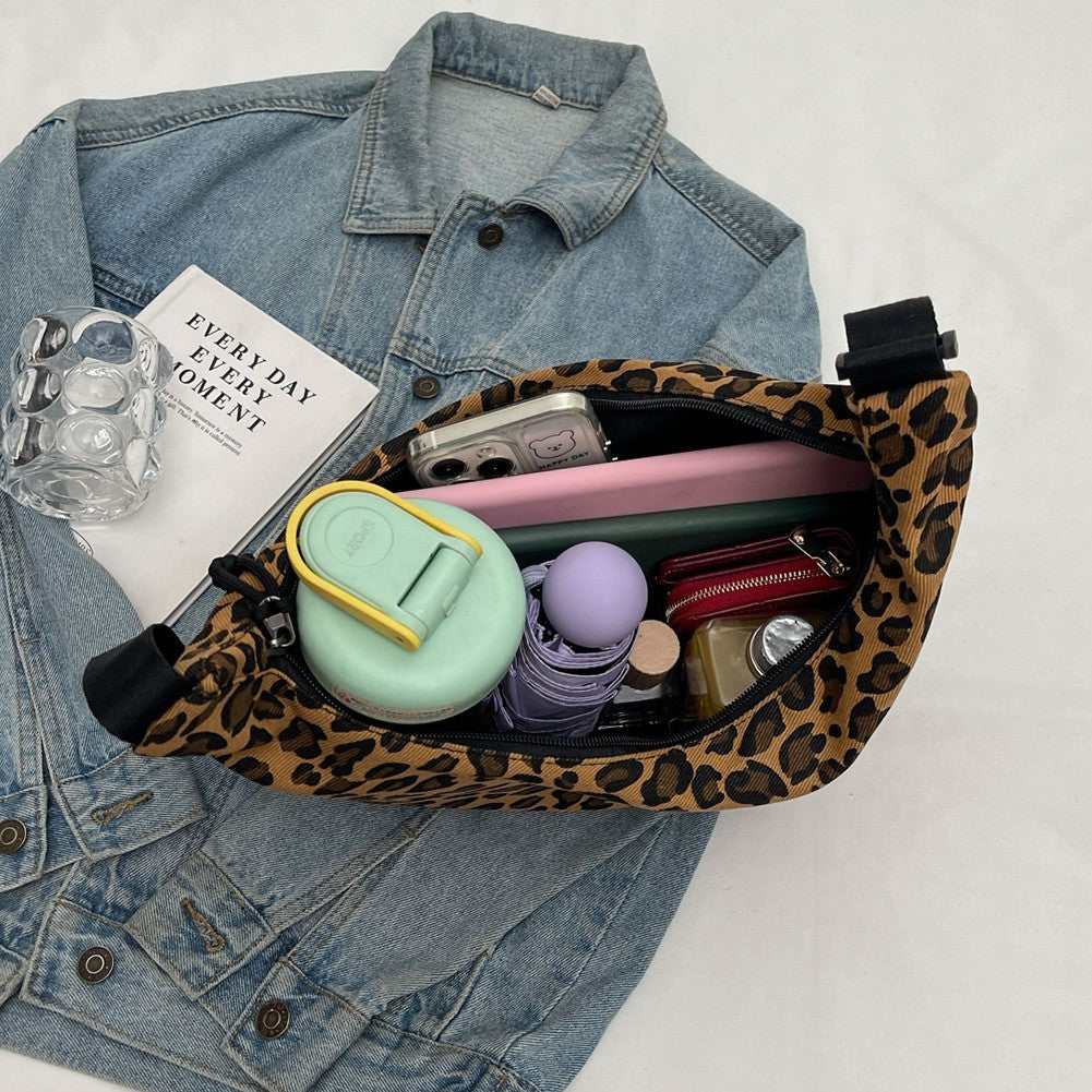 Classic Tan Leopard Print Hobo Bag Slouchy Crescent Crossbody Shoulder Purse