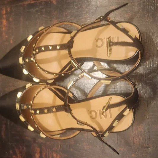 Studded Womens Pointy Kitten Heels in Black INC Closed Toe Ladies Office Shoes 