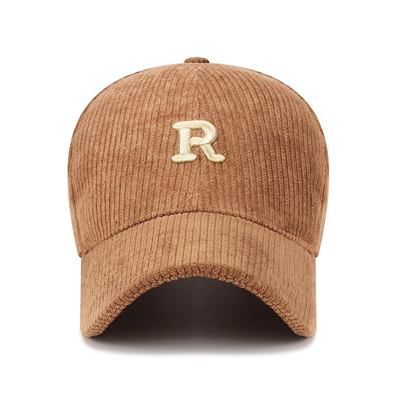 Brown Corduroy Baseball Cap Letter R Logo Adjustable Hat