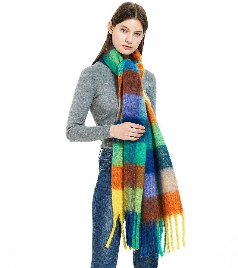 Colorful Plaid Blanket Scarf Soft Cashmere Feel Winter Wrap for Women