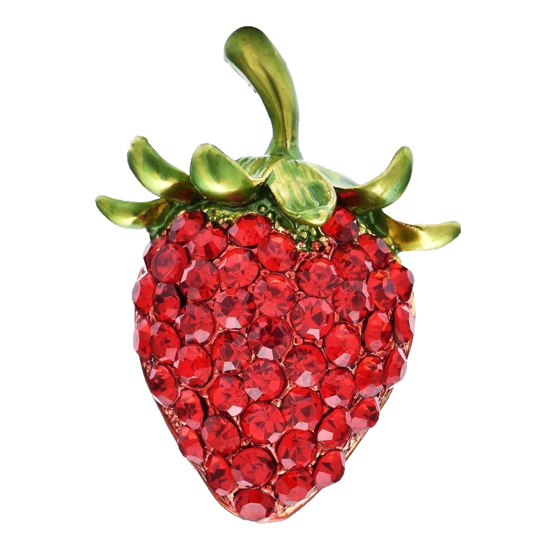 2pcs Red Crystal Strawberry Brooch Pin Sparkling Rhinestone Fruit Jewelry Gift