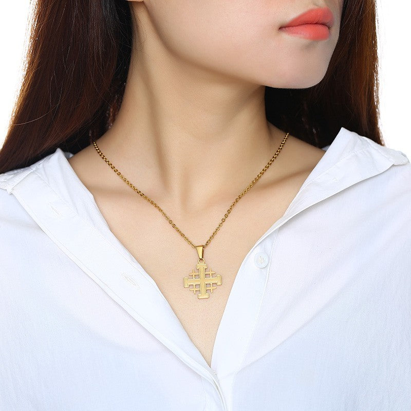 Stainless Steel Knights Templar Cross Pendant Necklace Gold Tone Christian Faith