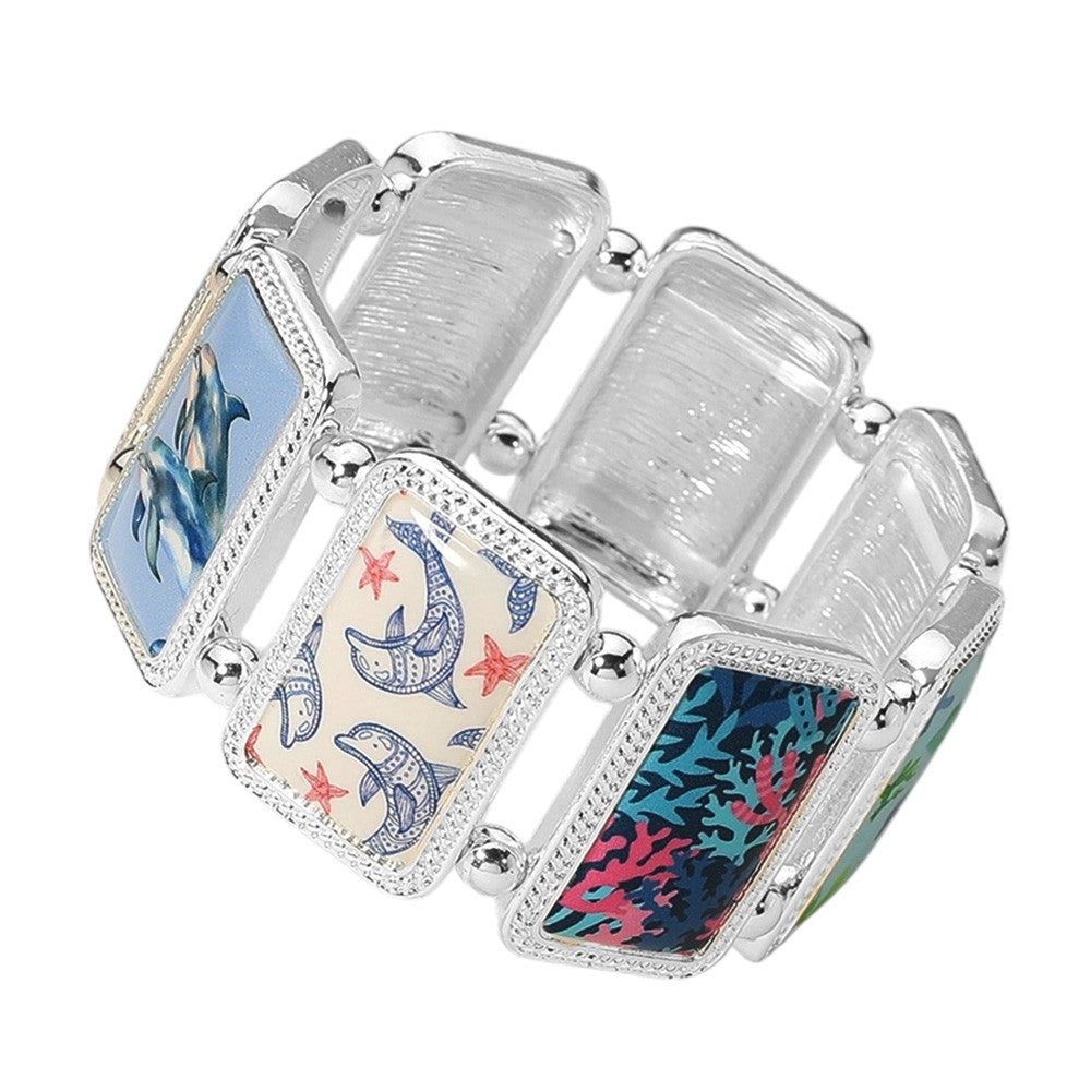 Dolphin Stretch Bracelet Colorful Epoxy Ocean Theme Link Jewelry Gift
