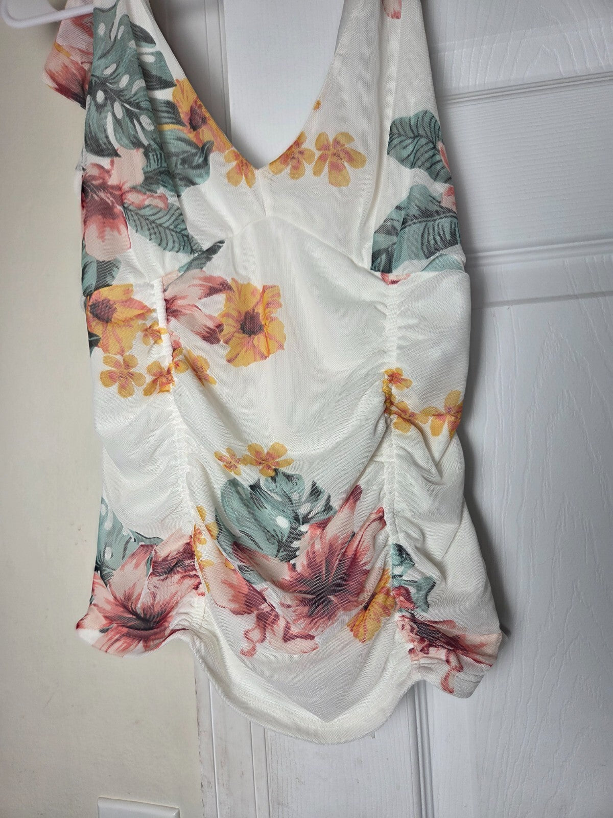 VENUS Floral Mesh Shoulder Bow Top Sheer Detail Feminine Blouse Dressy Style