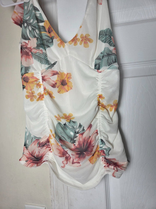 VENUS Floral Mesh Shoulder Bow Top Sheer Detail Feminine Blouse Dressy Style