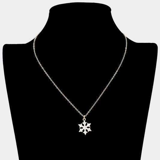 3pcs Snowflake Pendant Necklace Gold Tone Rhinestone Winter Holiday Gift Jewelry