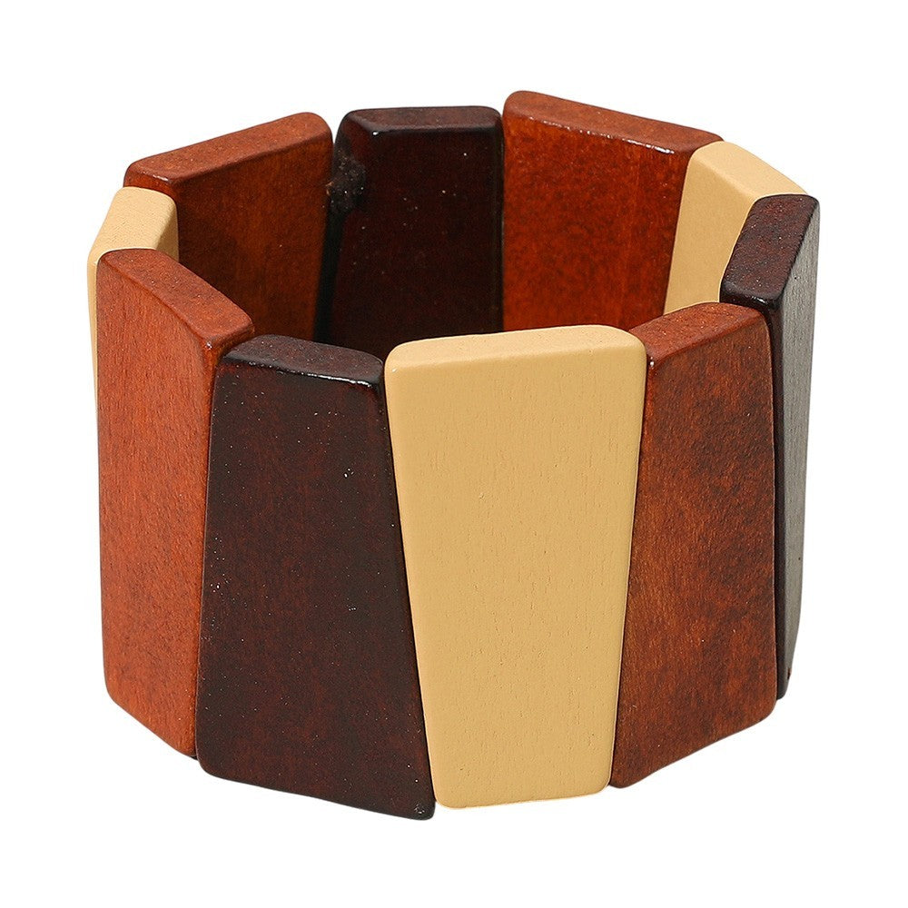 2PCS Bold Chunky Geometric Multicolor Wooden Stretch Statement Bracelets
