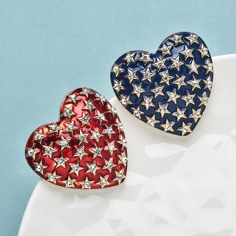 2PCS Red Blue Rhinestone Heart Brooches Pins Set Enamel Star Love Jewelry Gift