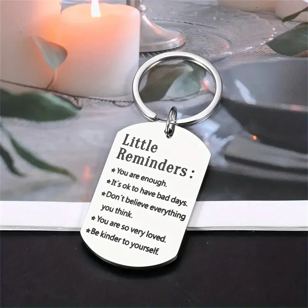 2PC "Little Reminders" Engraved Stainless Steel Inspirational Keychain Gift Set