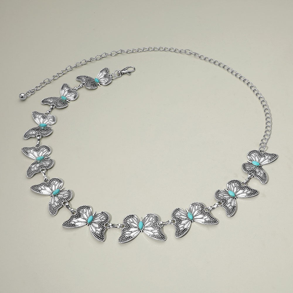 Boho Western Butterfly Waist Chain Belt with Turquoise Accents for Women