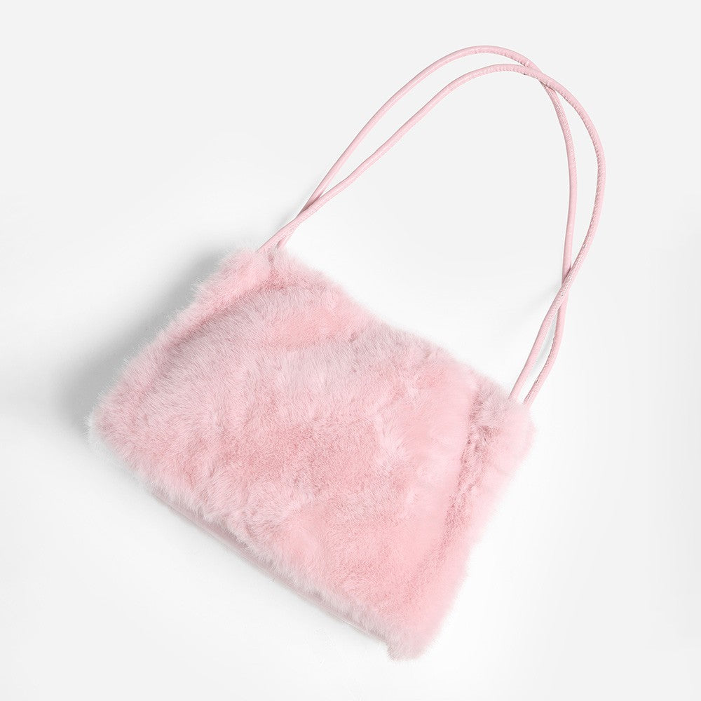Pink Faux Fur Shoulder Bag for Women Winter Handbag Magnetic Closure