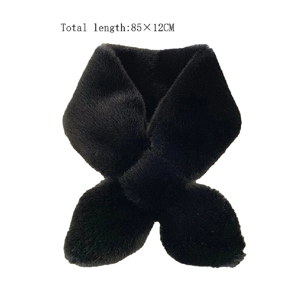 2Pcs Women's Faux Fur Scarf Set Black Beige Soft Plush Winter Neck Warmer Wrap