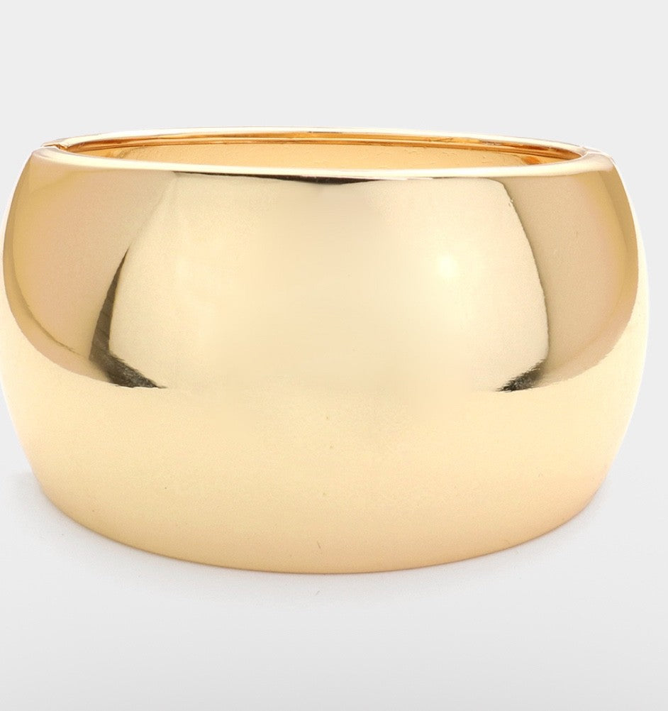 Wide Polished Gold Toned Chunky Hinge Bangle Statement Cuff Bracelet