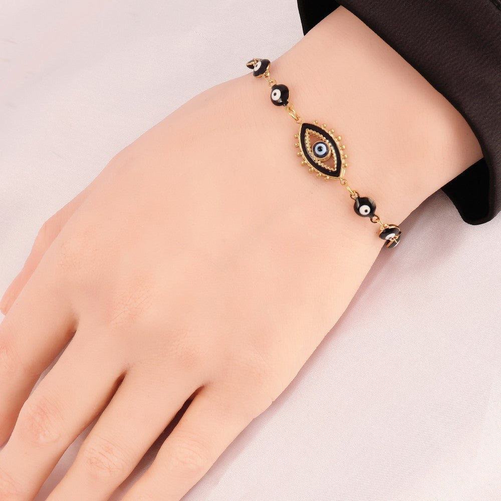 Gold Tone Evil Eye Protection Bracelet Stainless Steel Adjustable Charm Jewelry