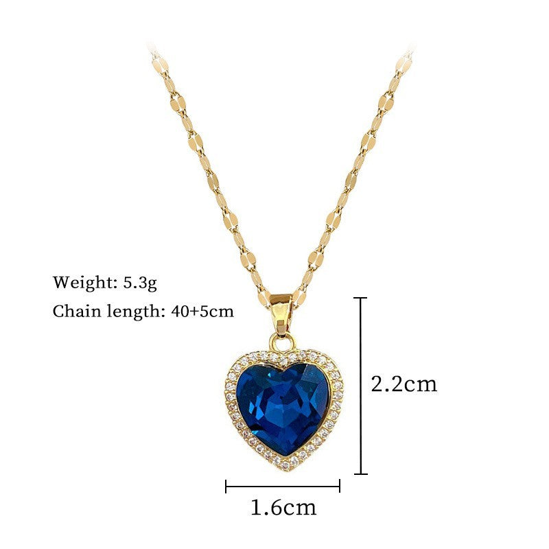 Gold Heart Blue Crystal Pendant Necklace Women’s Jewelry Gift 16" Chain