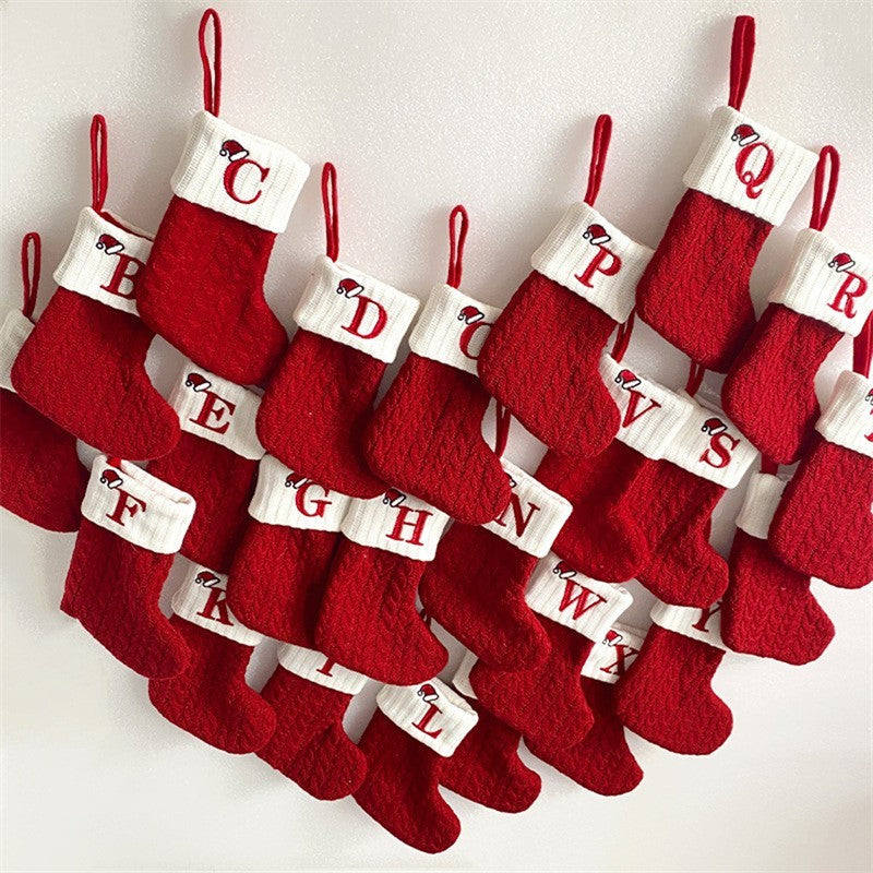 2pcs Personalized Knit Mini Christmas Stockings Monogram Ornament Letter A-Z Red