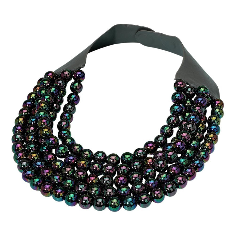 Multistrand Acrylic Beaded Statement Magnetic Necklace Iridescent Rainbow-Finish