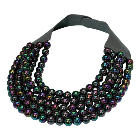 Multistrand Acrylic Beaded Statement Magnetic Necklace Iridescent Rainbow-Finish
