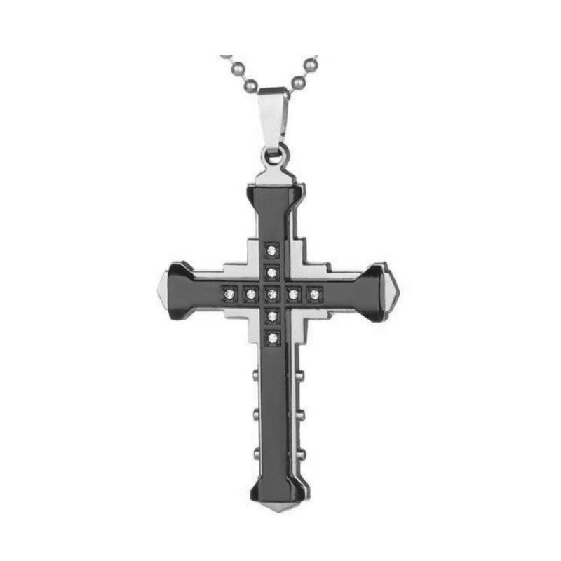 Modern Black Cross Necklace with Zircon Stones Religious Jewelry for Men