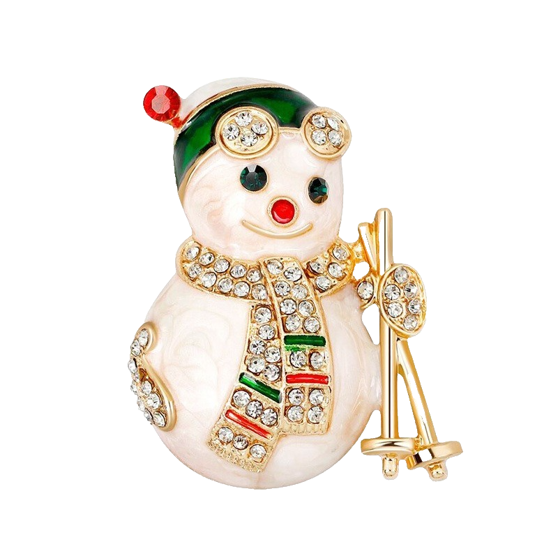 Sparkling Rhinestone Snowman Skiing Brooch Christmas Holiday Winter Pin Enamel G