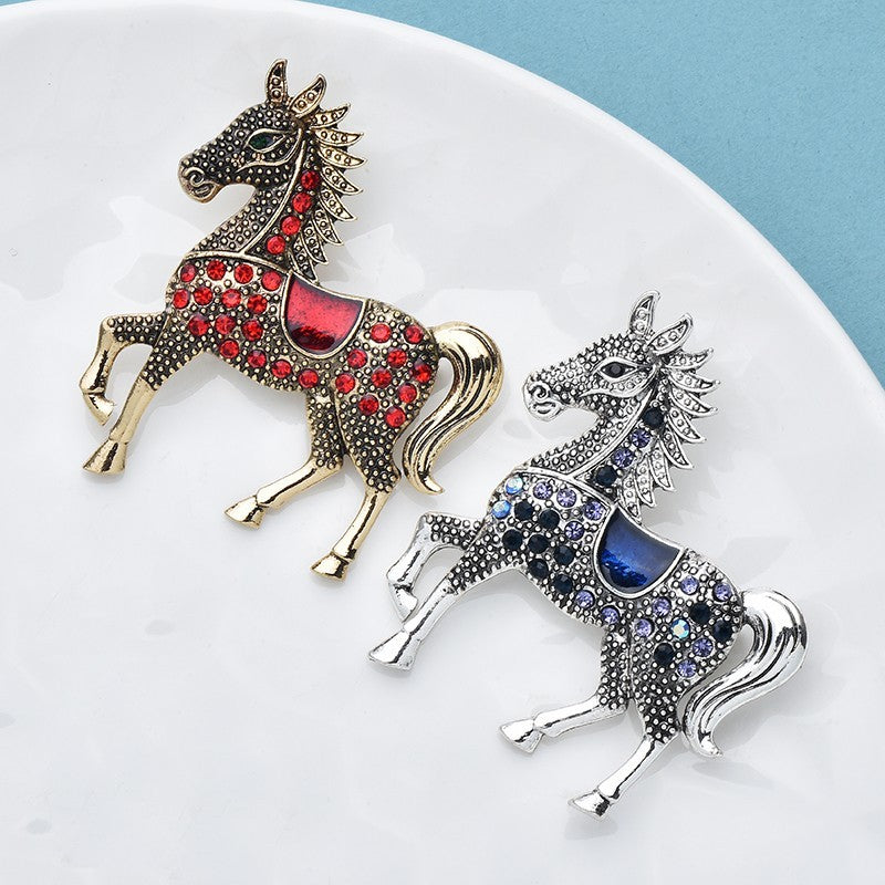 2pcs Vintage Rhinestone Horse Brooch Pin Set Equestrian Animal Jewelry Gift