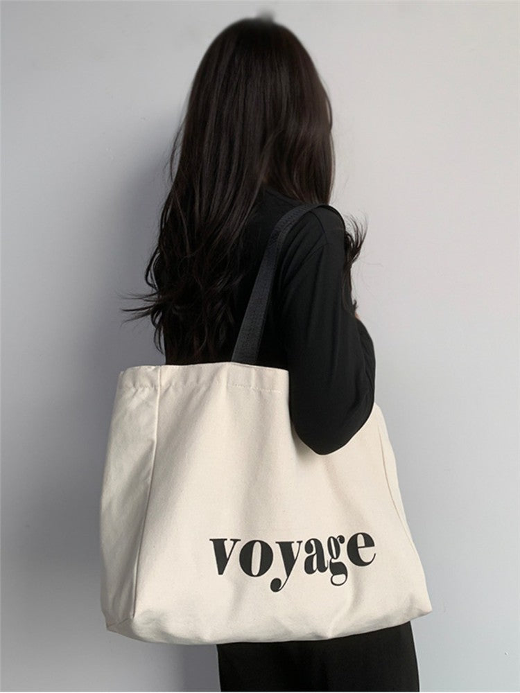 Letter Voyage Canvas Tote Bag Large Shoulder Bag for Women Travel Shopping Bags