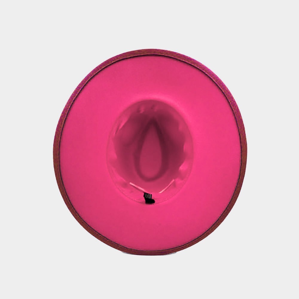 Faux Leather Band Solid Panama Hat for Women Wide Brim Sun Hat Fashion Accessory