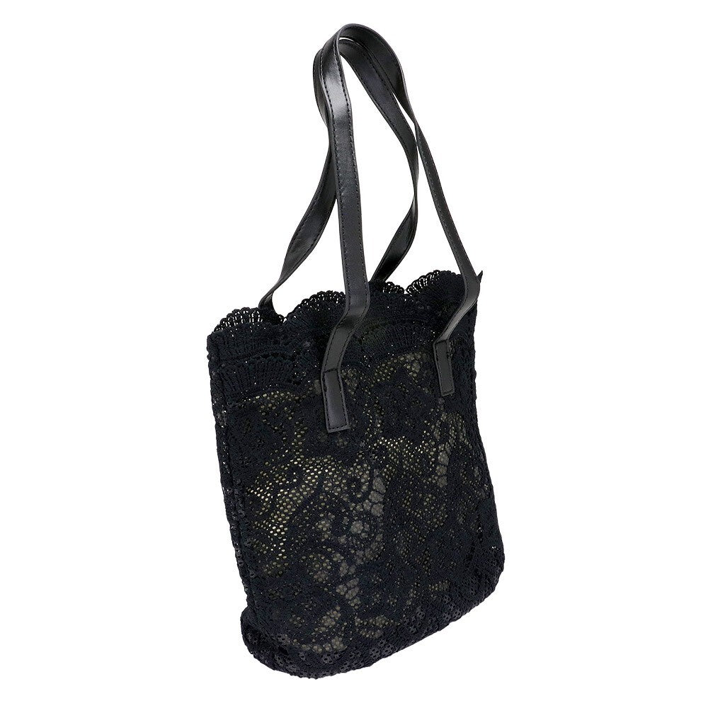 Flower Lace Shoulder Bag Black Elegant Fabric Purse for Women