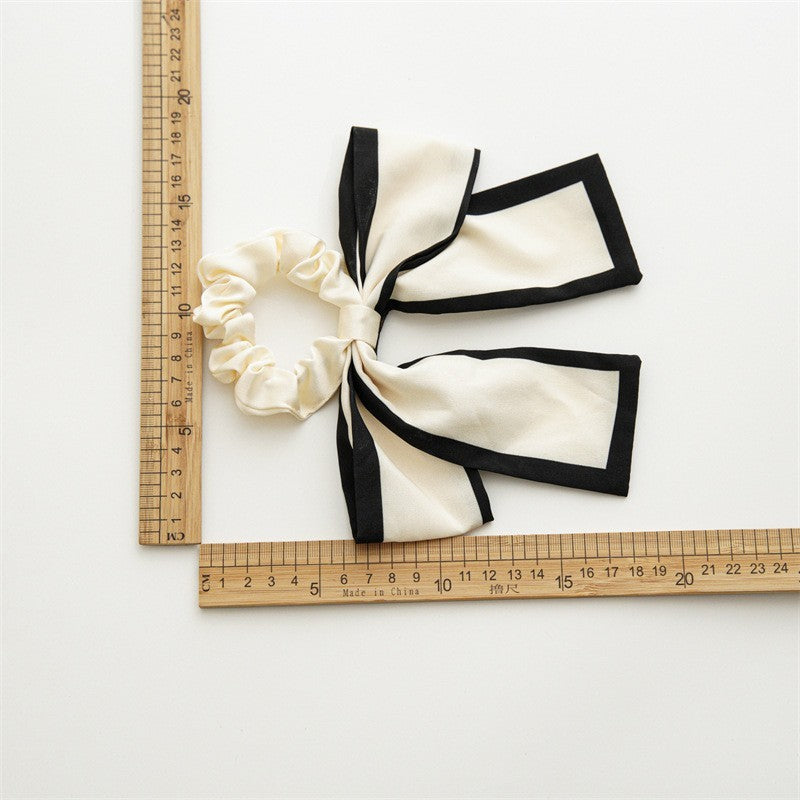 2pcs Black White Ribbon Bow Scrunchies Hair Ties French Chic Ponytail Holder