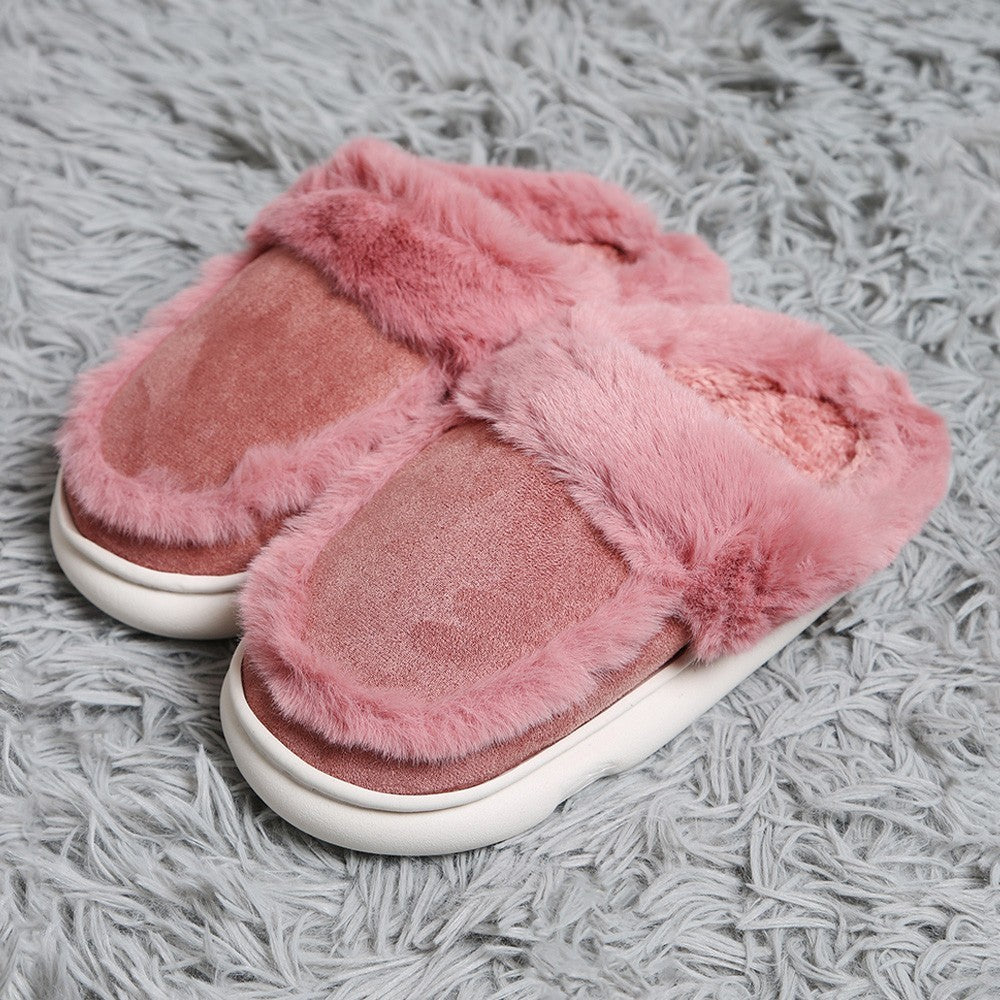 Fluffy Pink Slippers Women's Faux Fur Cozy House Shoes Slip-On Indoor S/M