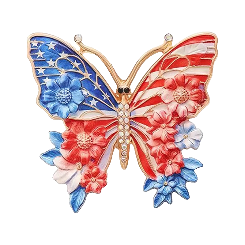 2 Pieces USA Flag Butterfly Brooch Patriotic Floral Enamel Pin Accessory