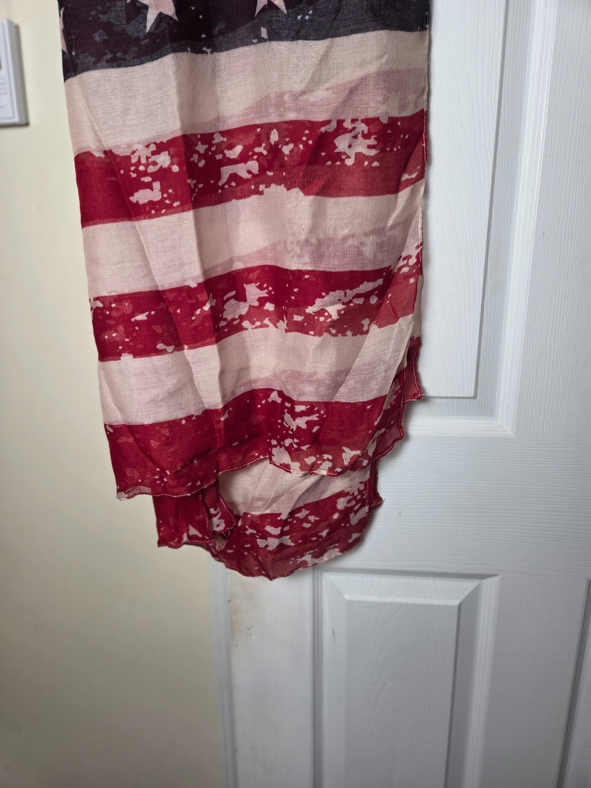 USA Flag Printed Sheer Wrap Scarf for Women Lightweight Patriotic Shawl